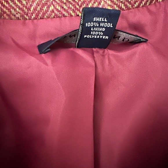 LANDS' END Womens Wool Tweed Jacket Herringbone Button Front Long Sleeve Pink 14 - Picture 8 of 8